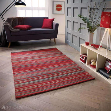 Carter Modern Stripe Hand Woven Wool Red/Grey/Beige Rug-Melrose-Rug Love - The Most Loved Rug Store